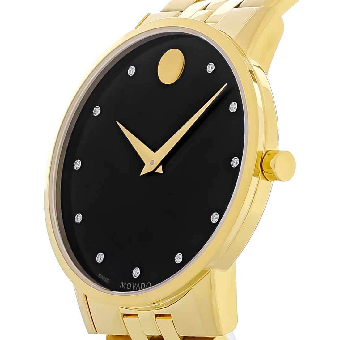 Movado Museum Series Mens Gold Tone Black Dial Diamond Quartz Watch 0607625 - Image 2