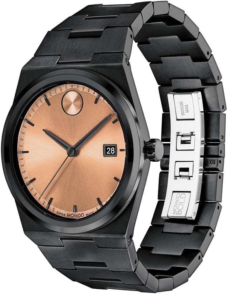 Movado Unisex Quartz Swiss Made Black Stainless Steel Rose Gold Dial 40mm Watch 3601244 - Image 2