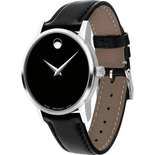Movado Women’s Swiss Made Quartz Black Leather Strap Black Dial 28mm Watch 0607274 - Image 2