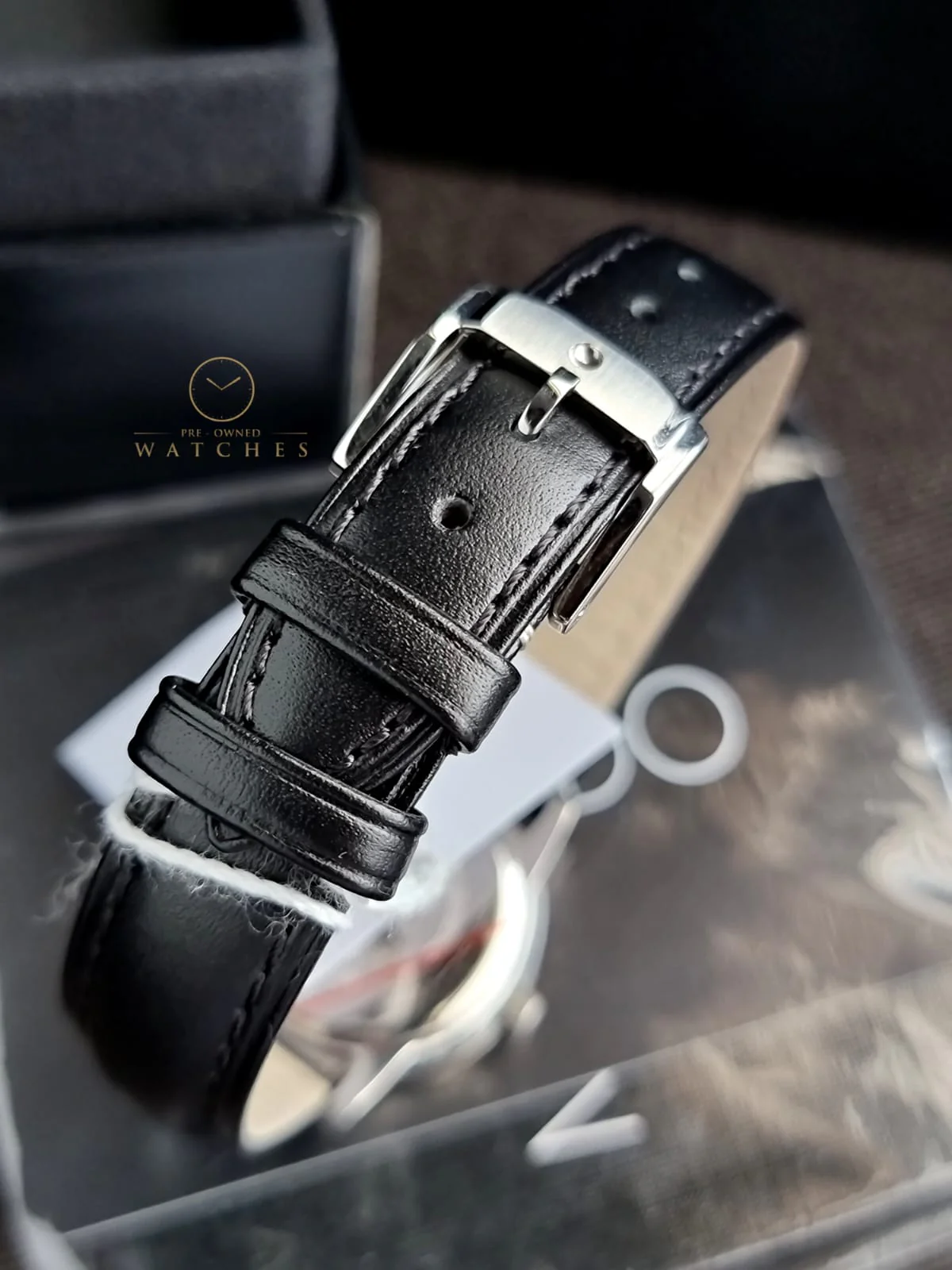 Movado Women’s Swiss Made Quartz Black Leather Strap Black Dial 28mm Watch 0607274 - Image 8