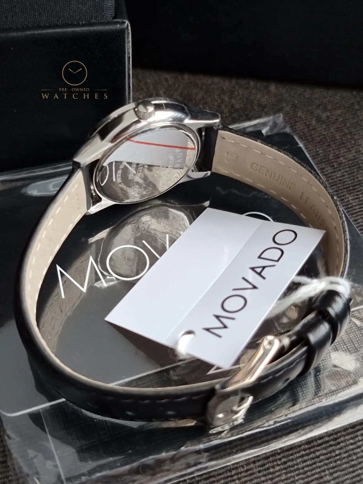 Movado Women’s Swiss Made Quartz Black Leather Strap Black Dial 28mm Watch 0607274 - Image 9