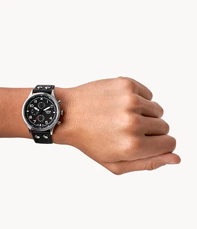 ossil FS5806 Retro Pilot Chronograph Black Eco Leather Analog Men's Dress Watch - Image 4