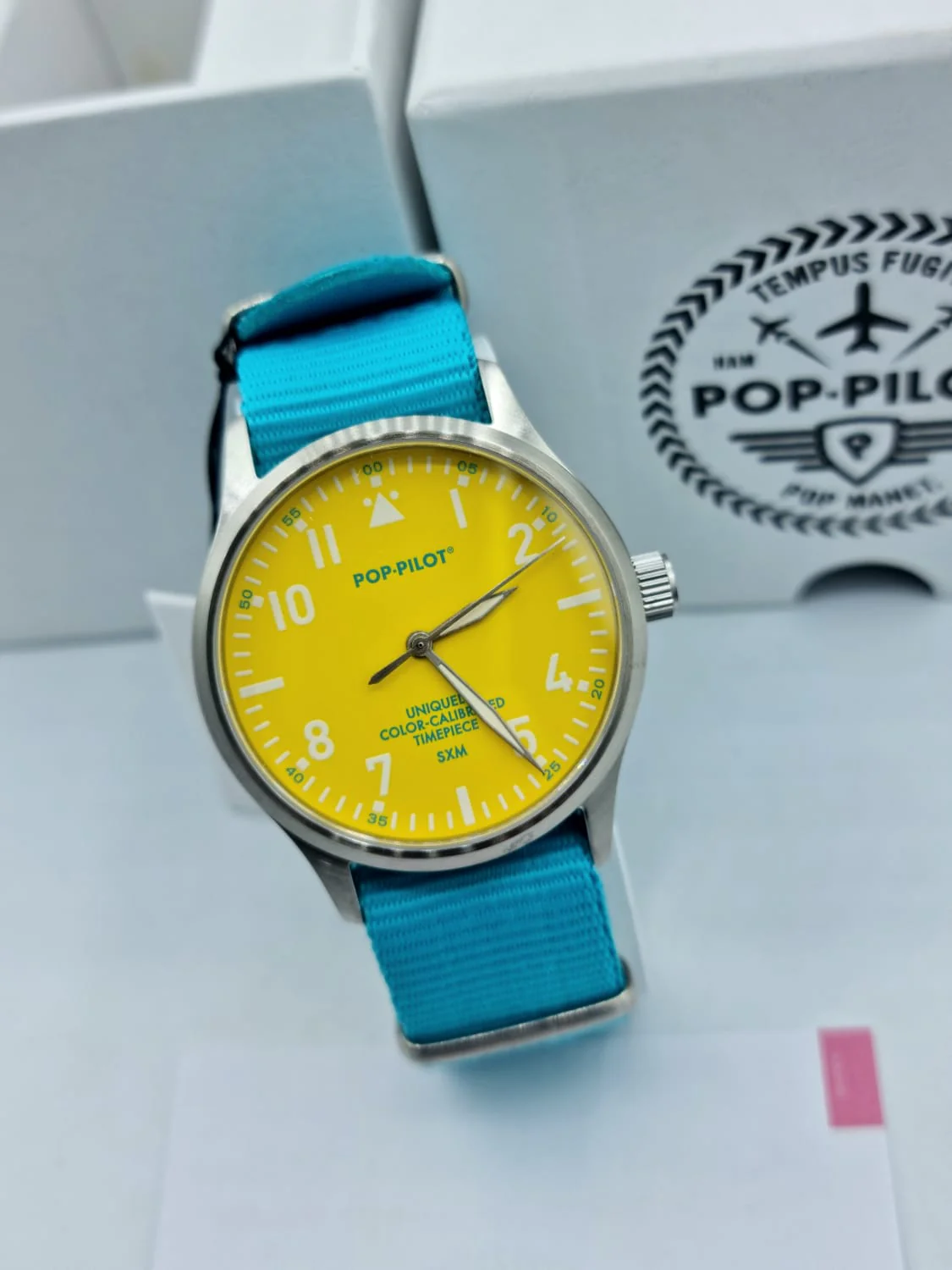 POP-PILOT Gents Watch Yellow Dial Blue Strap - Image 7