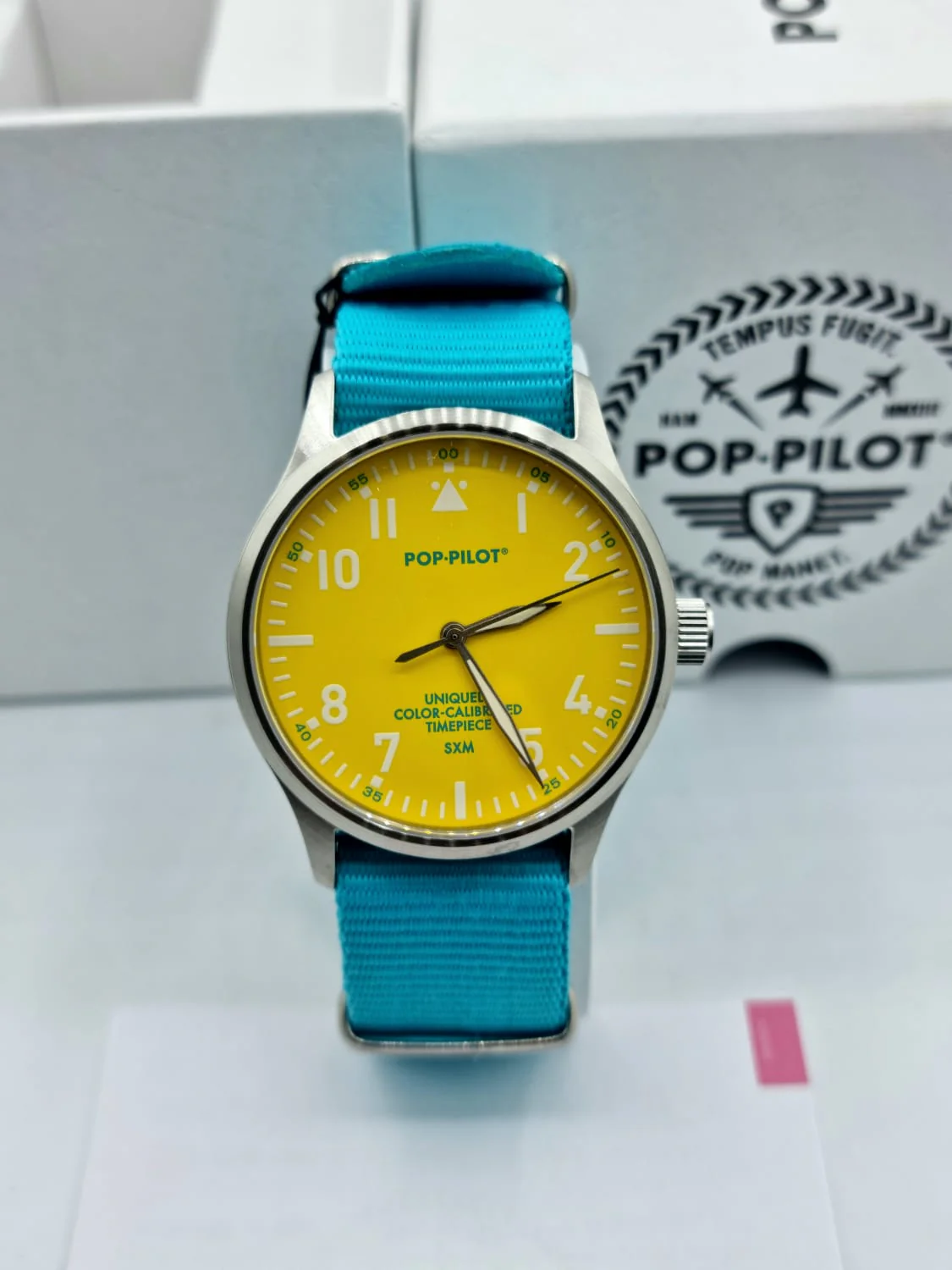 POP-PILOT Gents Watch Yellow Dial Blue Strap - Image 9