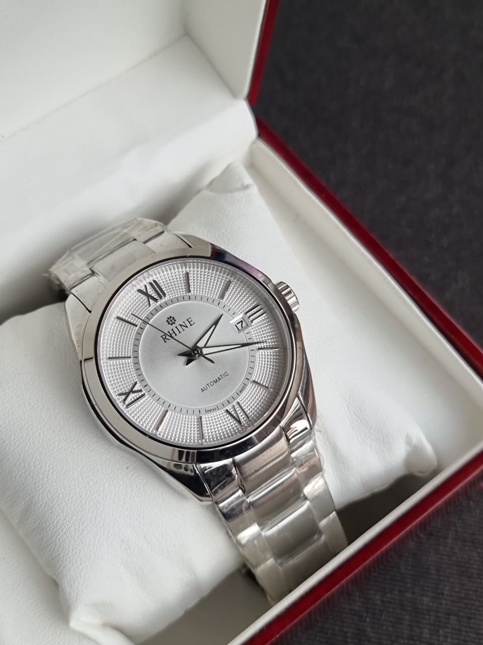 Rhine Gents Watch Silver Casing White Dial Automatic Watch - Image 3