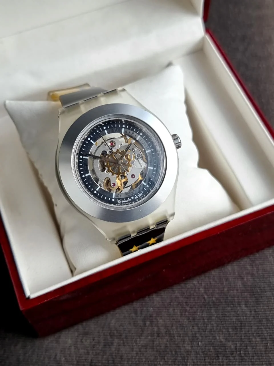 Swatch 41mm Black Dial Yellow And Black Plastic Strap Automatic Watch - Image 3