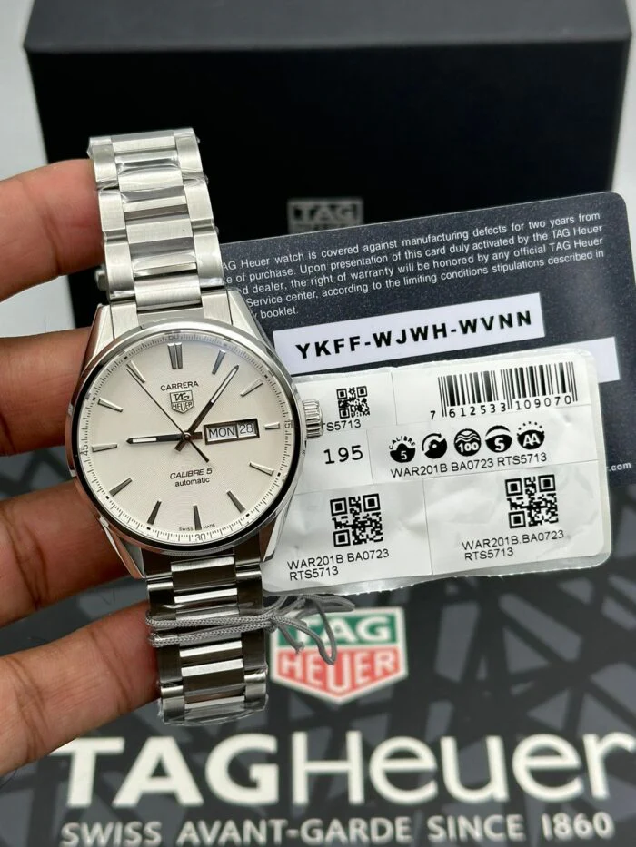 Tag Heuer Carrera Men’s Automatic Swiss Made Silver Stainless Steel Silver Dial 41mm Watch WAR201B.BA0723 WAR2018.BA0723 - Image 3
