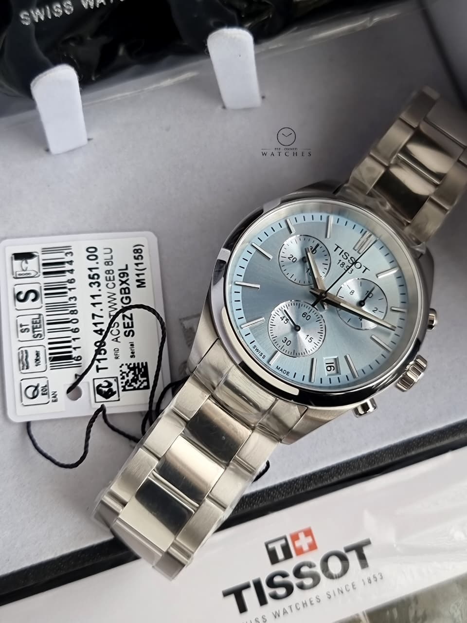 Tissot PR 100 40mm Ice Blue Dial Silver Stainless Steel Swiss Quartz Chronograph Men's Watch – T150.417.11.351.00 - Image 8