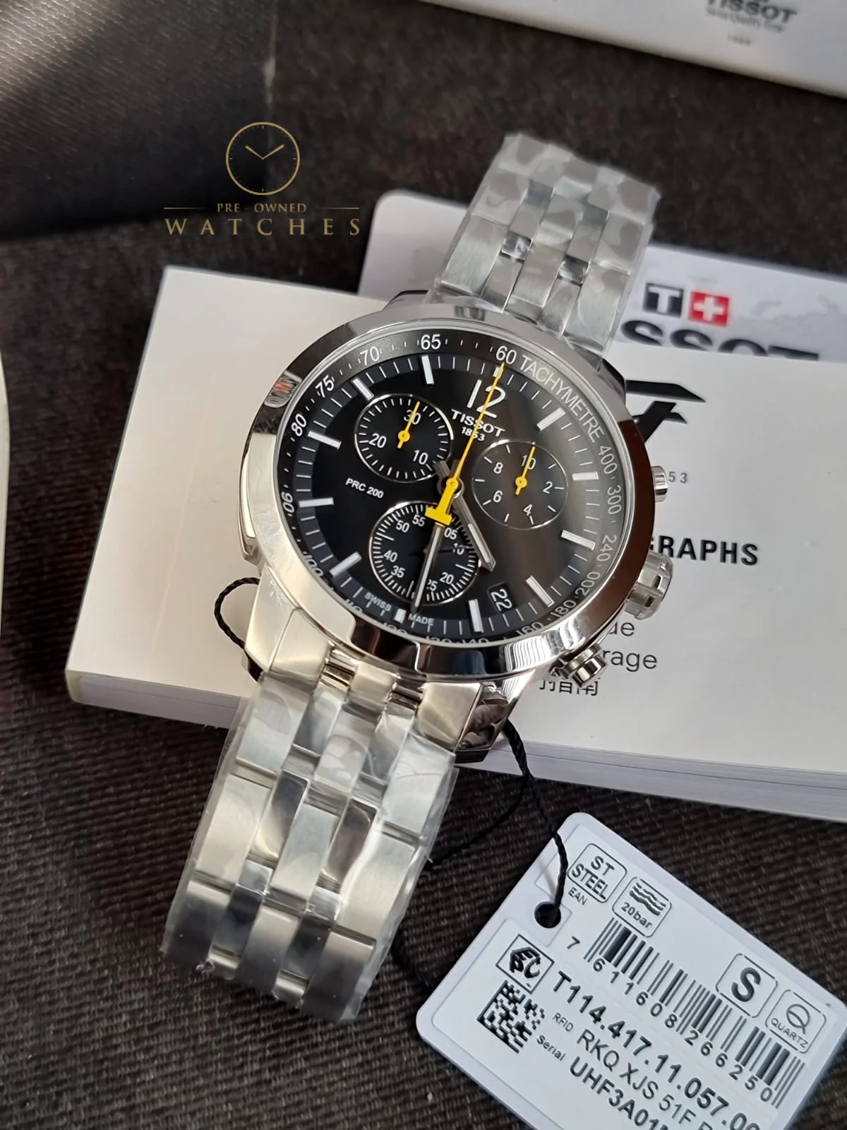 Tissot PRC 200 Silver Stainless Steel Black Dial Chronograph Quartz Watch for Gents - T114.417.11.057.00