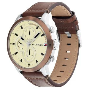 Tommy Hilfiger Men’s Quartz Brown Leather Strap Cream Dial 46mm Watch 1792053 - Image 2