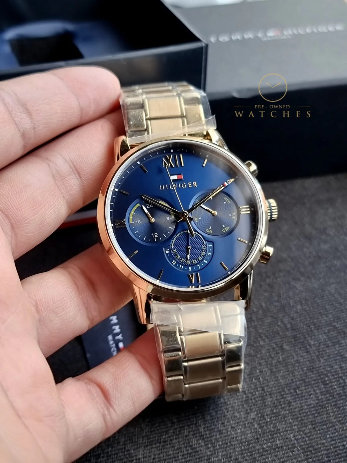 Tommy Hilfiger Men’s Quartz Gold Stainless Steel Blue Dial 44mm Watch 1791880 - Image 6