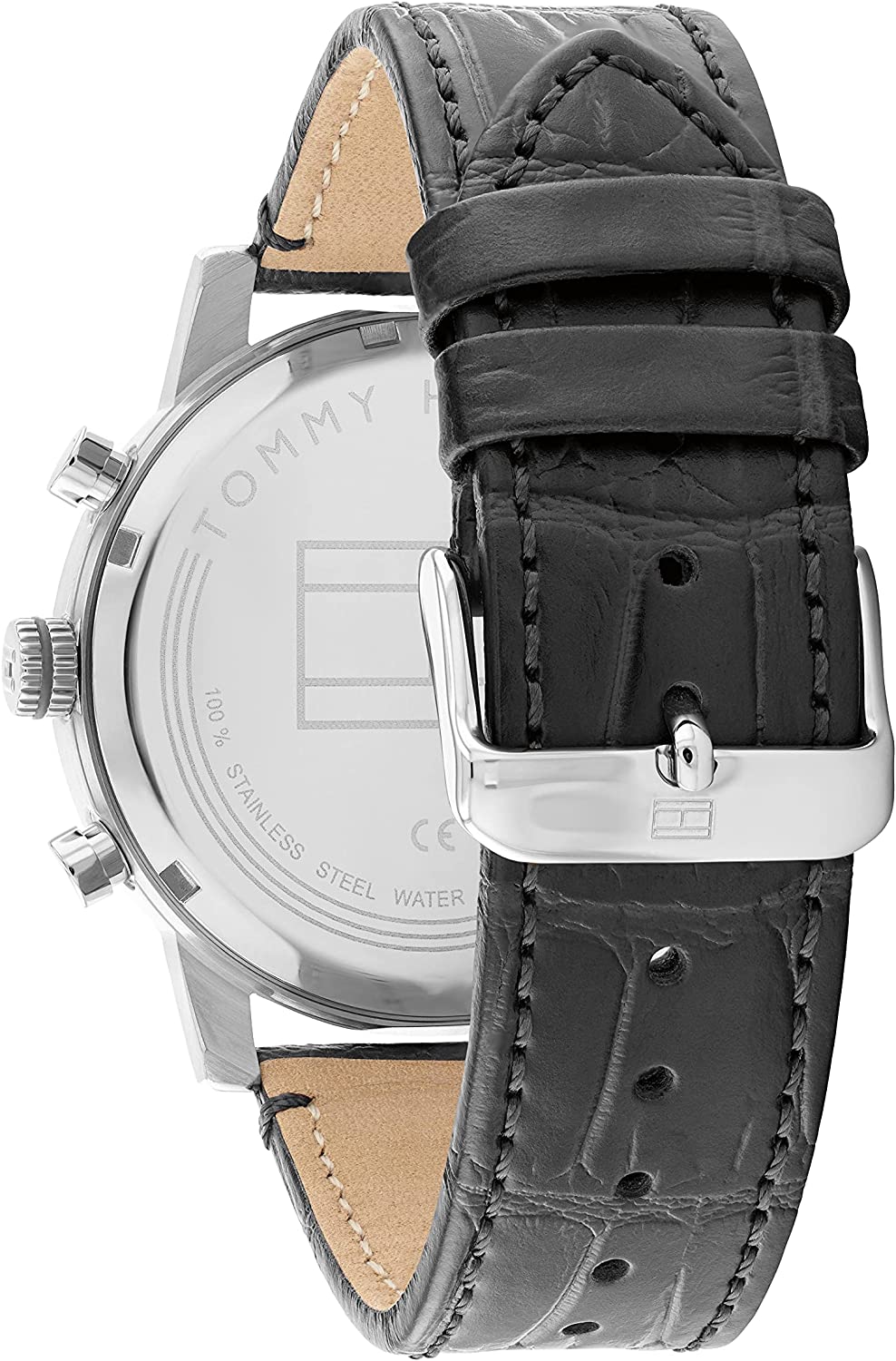 Tommy Hilfiger Men's Quartz Multifunction Stainless Steel and Leather Strap Watch, Color: Black (Model: 1791883) - Image 3