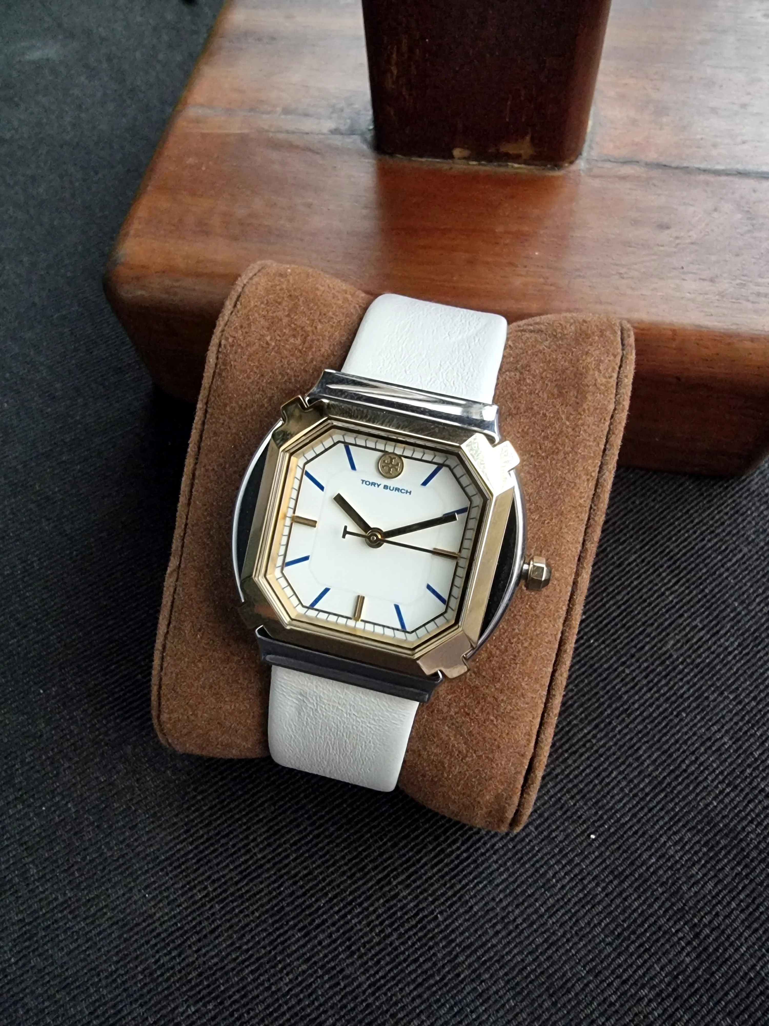 Tory Burch Blake Leather Strap Silver & Gold Case 34mm Watch TBW5100 - Image 3