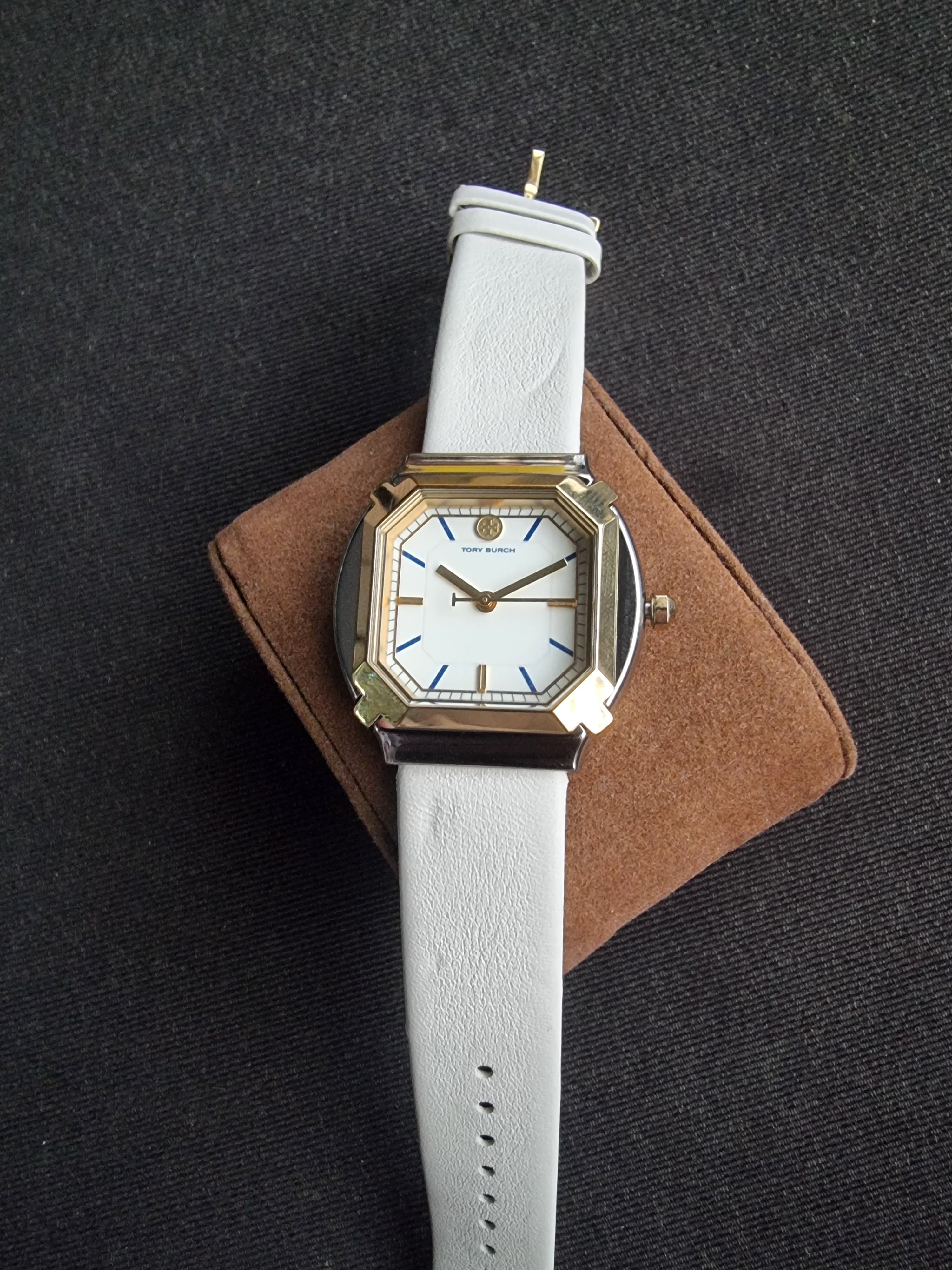 Tory Burch Blake Leather Strap Silver & Gold Case 34mm Watch TBW5100 - Image 6