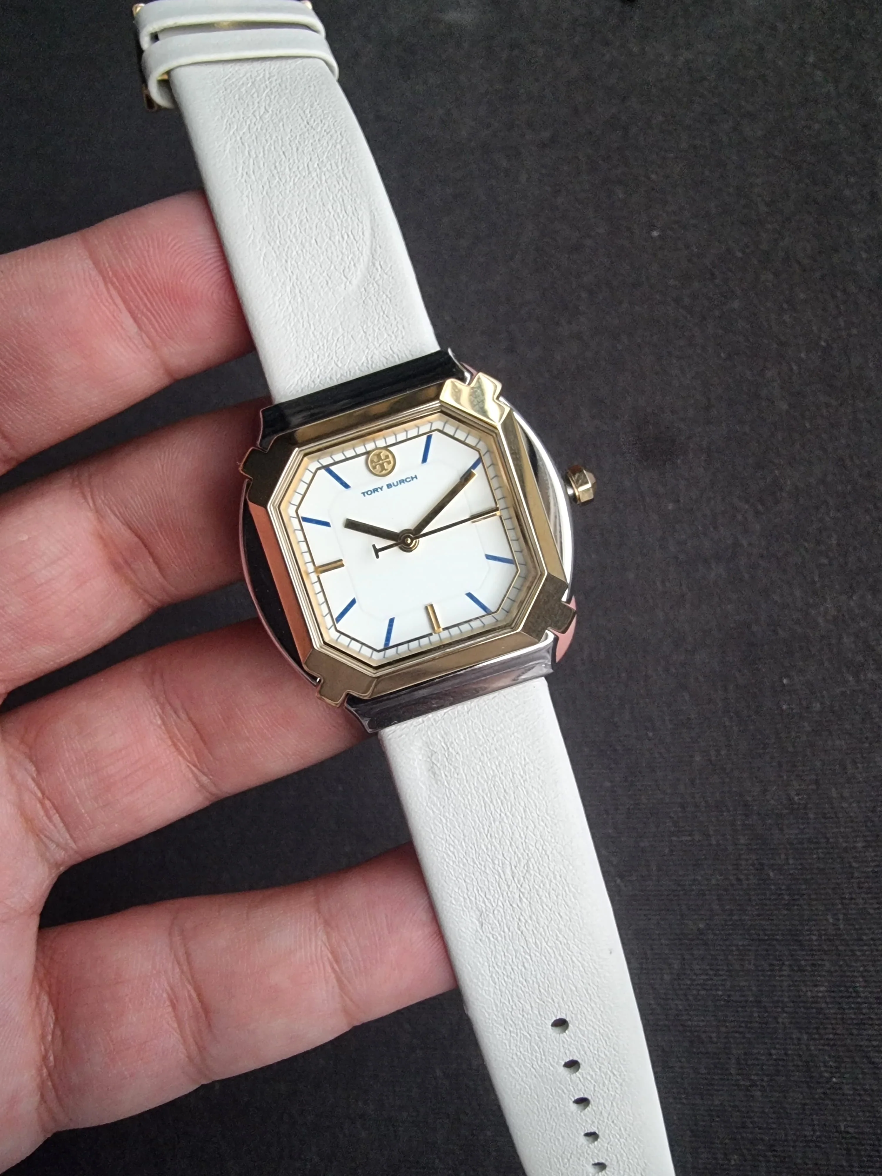 Tory Burch Blake Leather Strap Silver & Gold Case 34mm Watch TBW5100 - Image 8