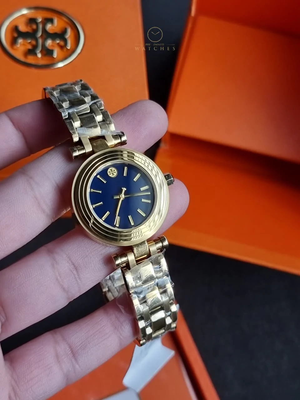 Tory Burch Classic T Gold Stainless Steel Navy Blue Dial Quartz Watch for Ladies - TBW9010 - Image 3