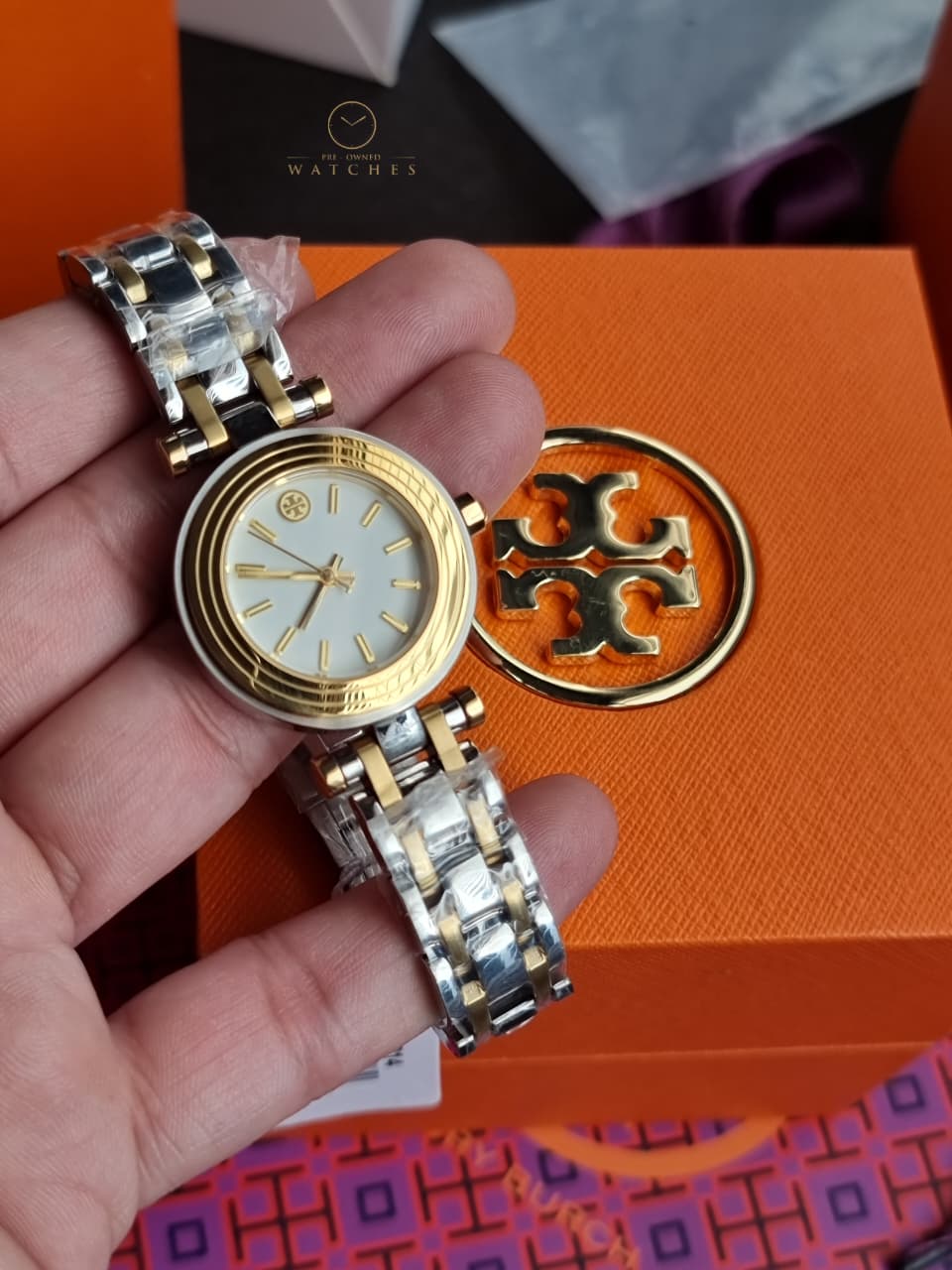 Tory Burch Classic T Two-tone Stainless Steel Cream Dial Quartz Watch for Ladies - TBW9014 - Image 6