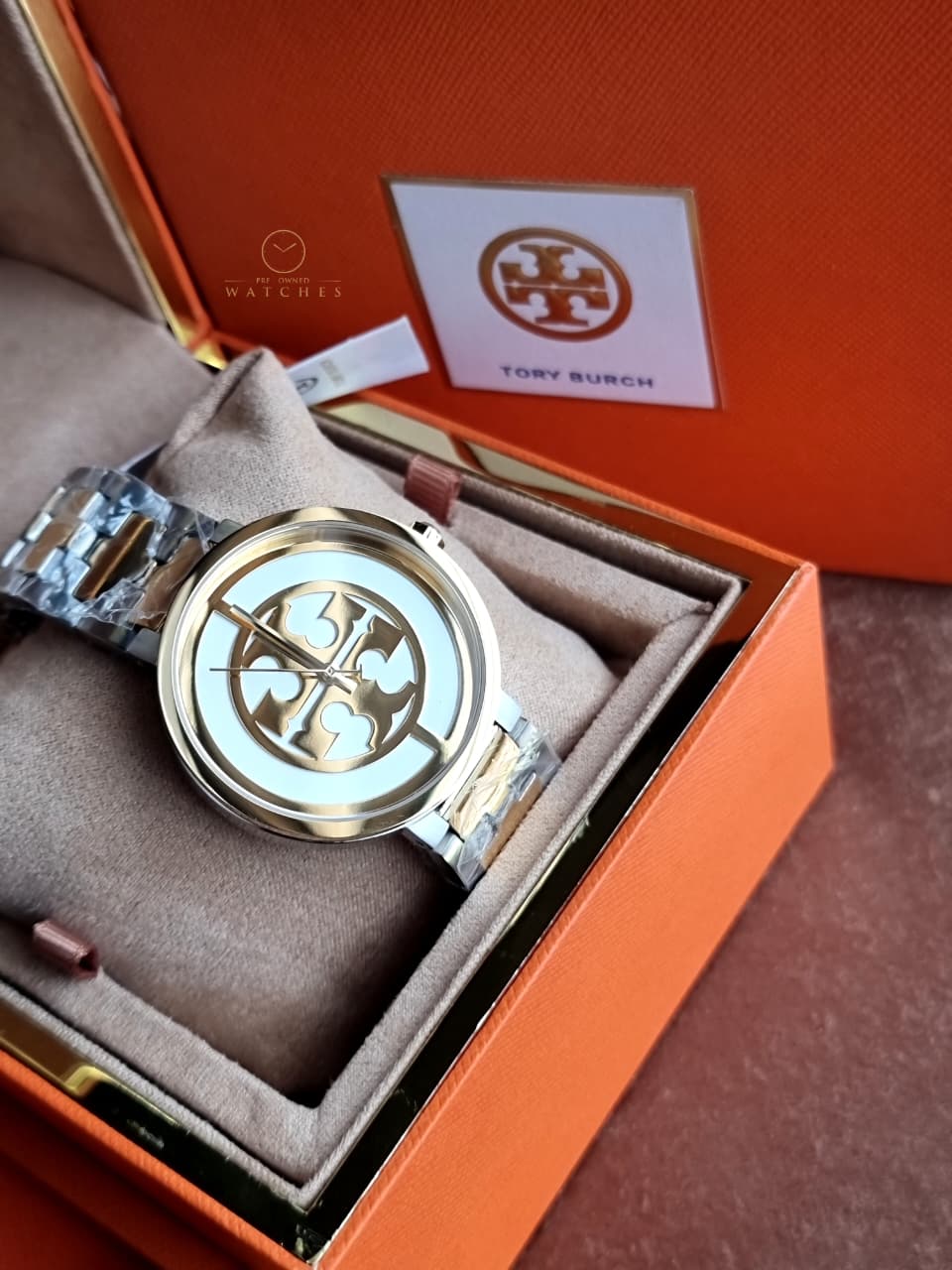 Tory Burch Reva Two-Tone Silver Gold Stainless Steel Women's Watch 36mm – TBW4027 - Image 2