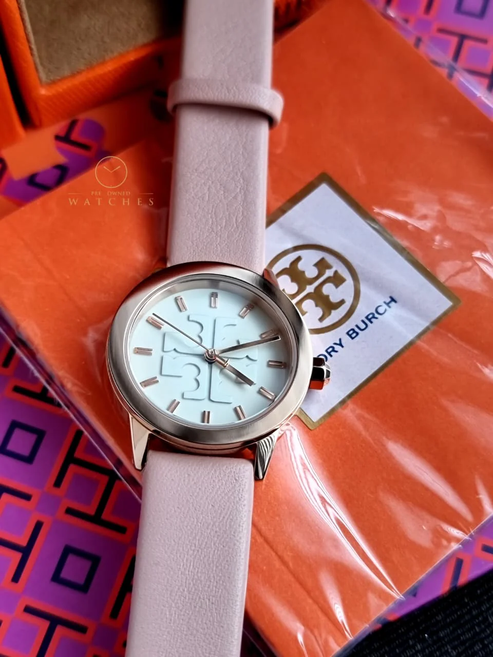 Tory Burch Small Gigi Pink Rose Gold Leather Strap Watch TBW2006 - Image 4