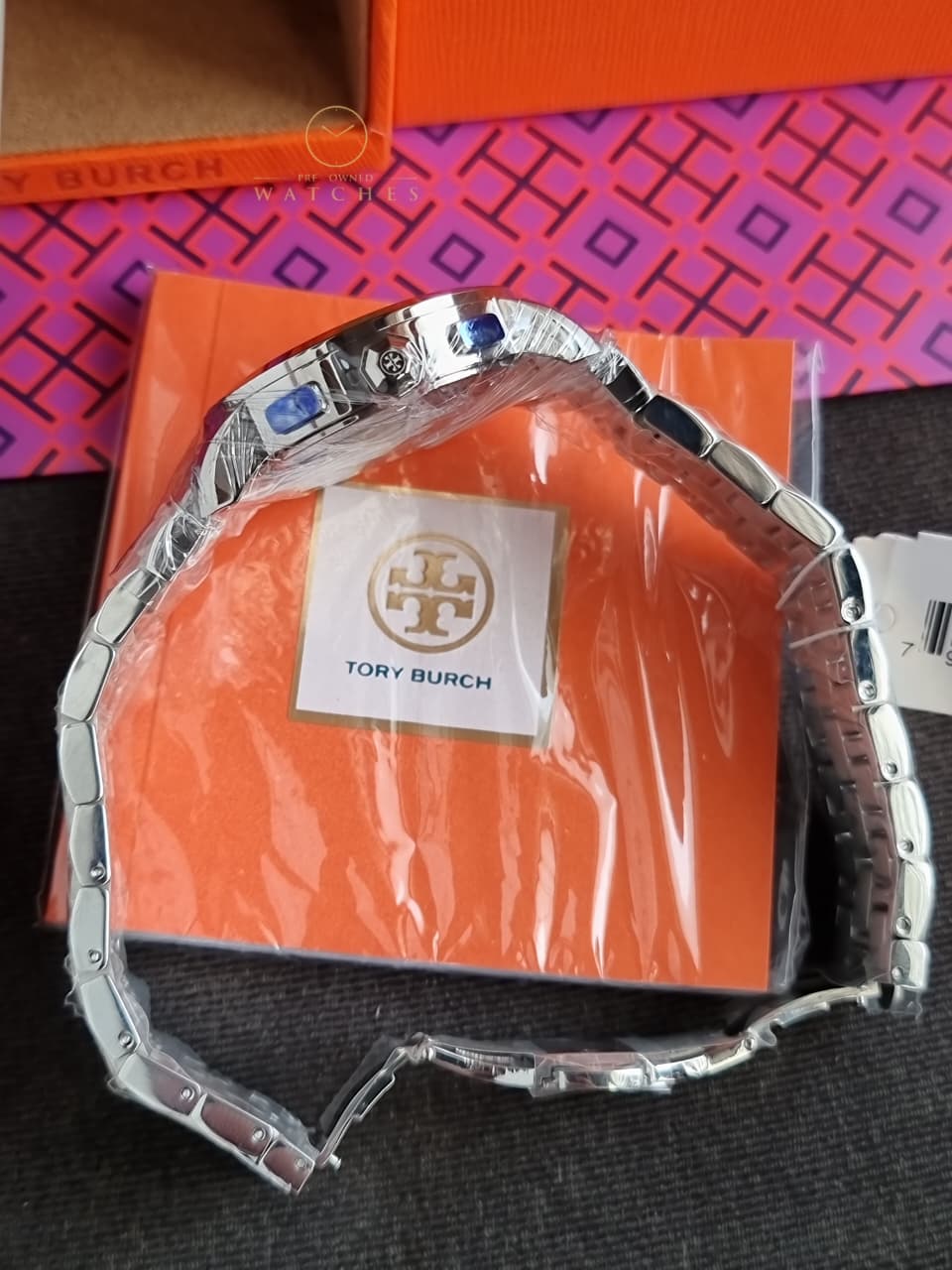 Tory Burch T-Monogram Two-Tone Stainless Steel Gold Dial Chronograph Quartz Watch For Ladies – TBW1052 - Image 5
