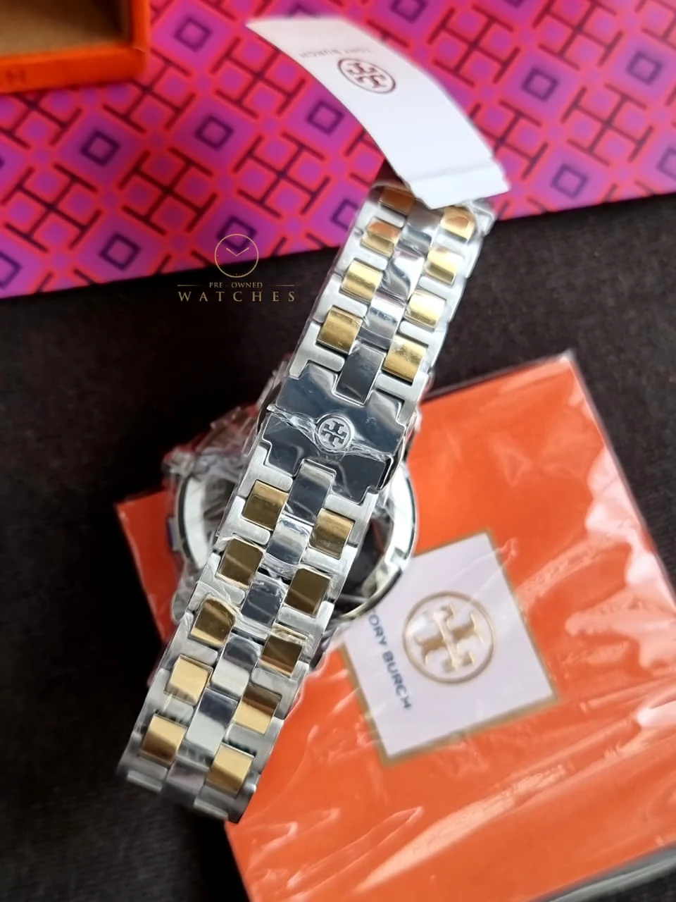Tory Burch T-Monogram Two-Tone Stainless Steel Gold Dial Chronograph Quartz Watch For Ladies – TBW1052 - Image 7