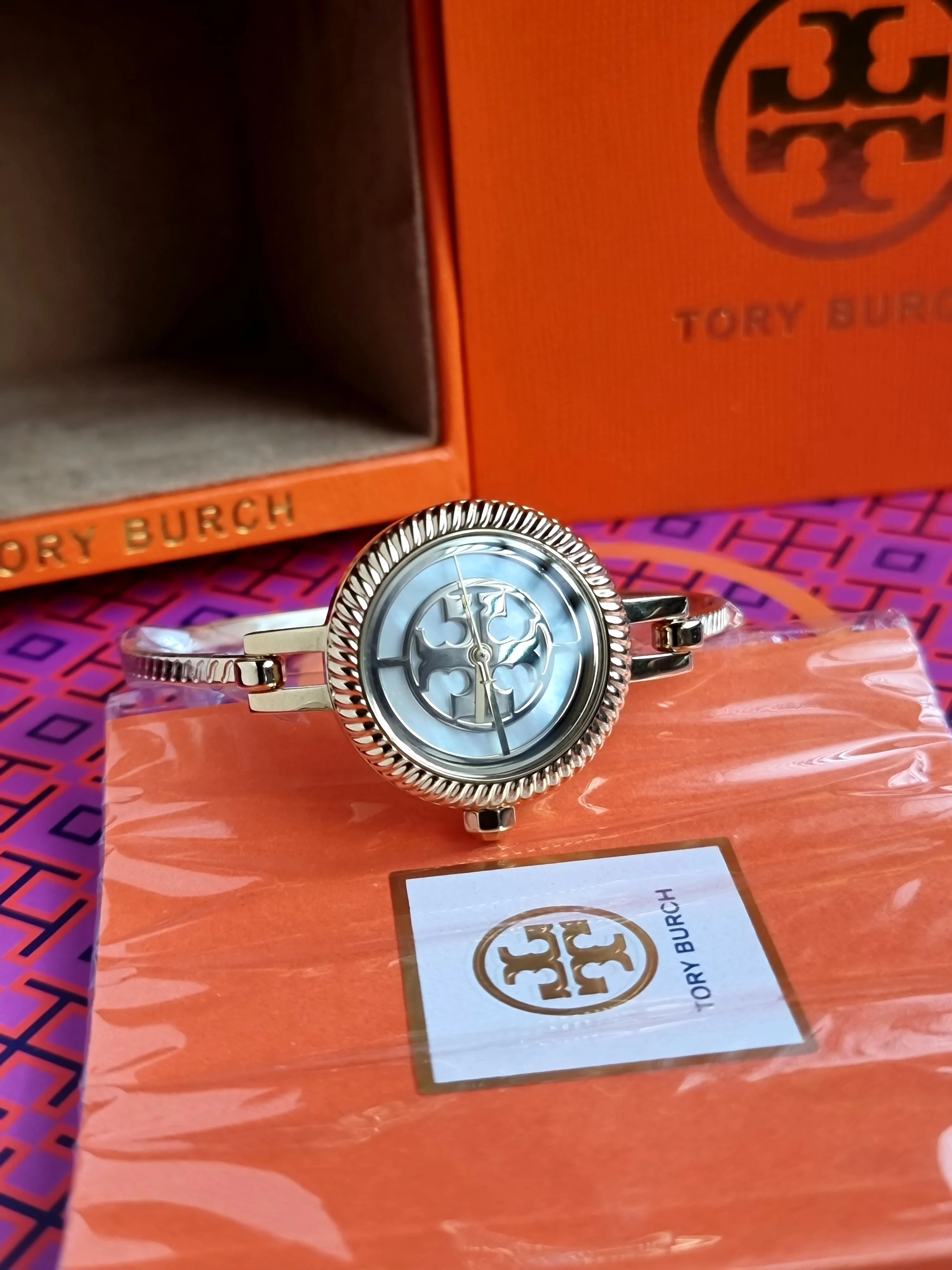 TORY BURCH TBW4029 Womens Reva Gold-Tone Stainless Steel Bangle Watch - Image 5