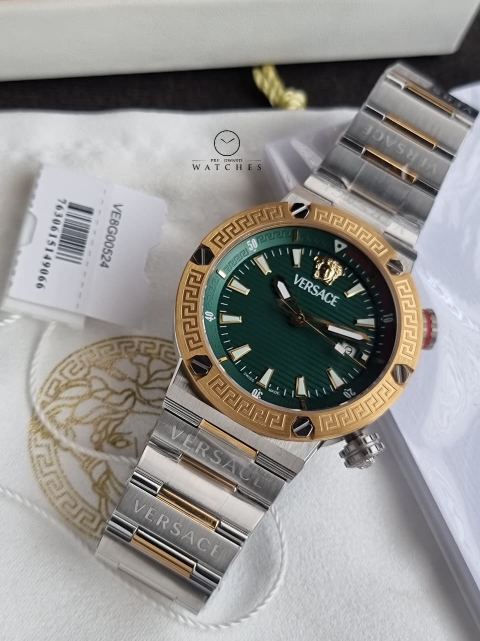 Versace Greca Logo Diver VE8G00524 Men's Watch – Green Dial, Two-Tone Stainless Steel, Quartz - Image 9