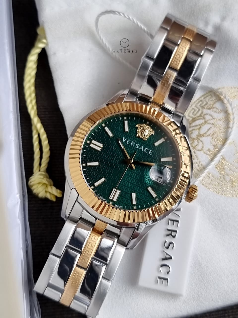 Versace Greca Time VE3K00422 Men's Watch – Green Dial, Two-Tone Stainless Steel, Quartz - Image 7