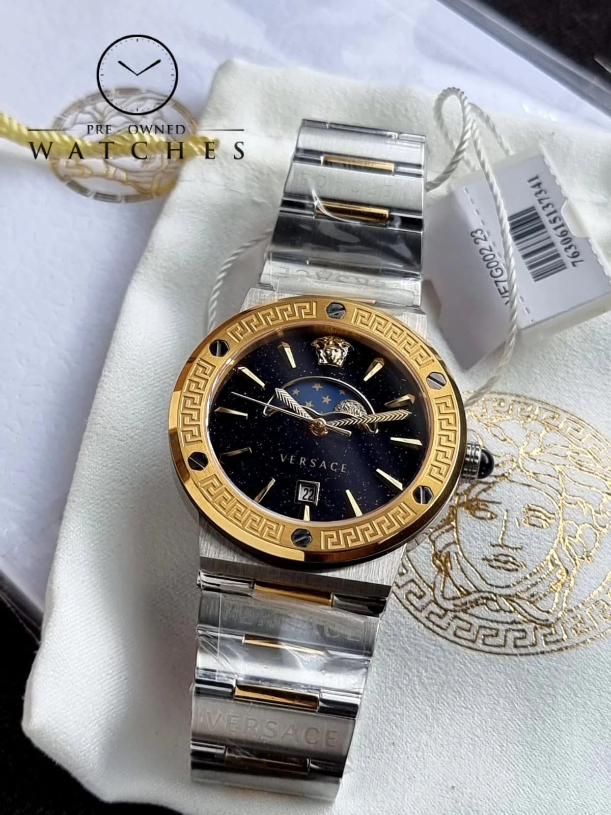 Versace Women’s Quartz Swiss Made Two Tone Stainless Steel Blue Dial 38mm Watch VE7G00223 - Image 4