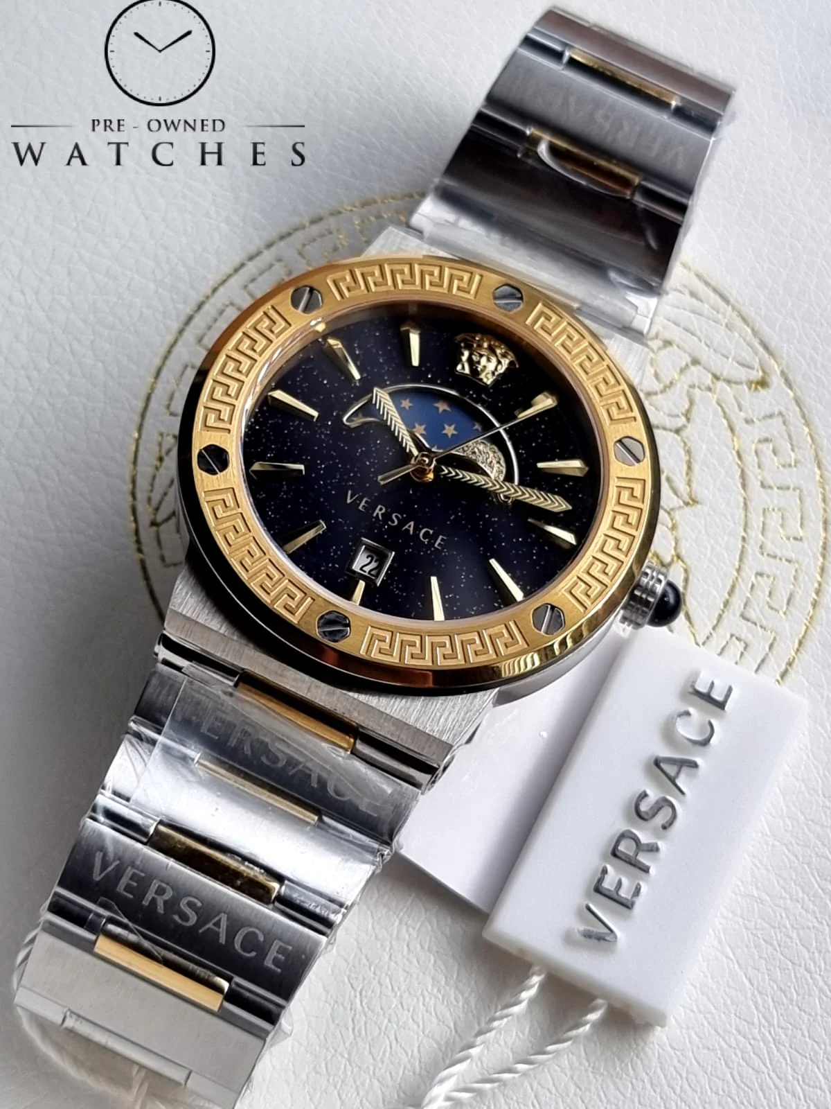 Versace Women’s Quartz Swiss Made Two Tone Stainless Steel Blue Dial 38mm Watch VE7G00223 - Image 8