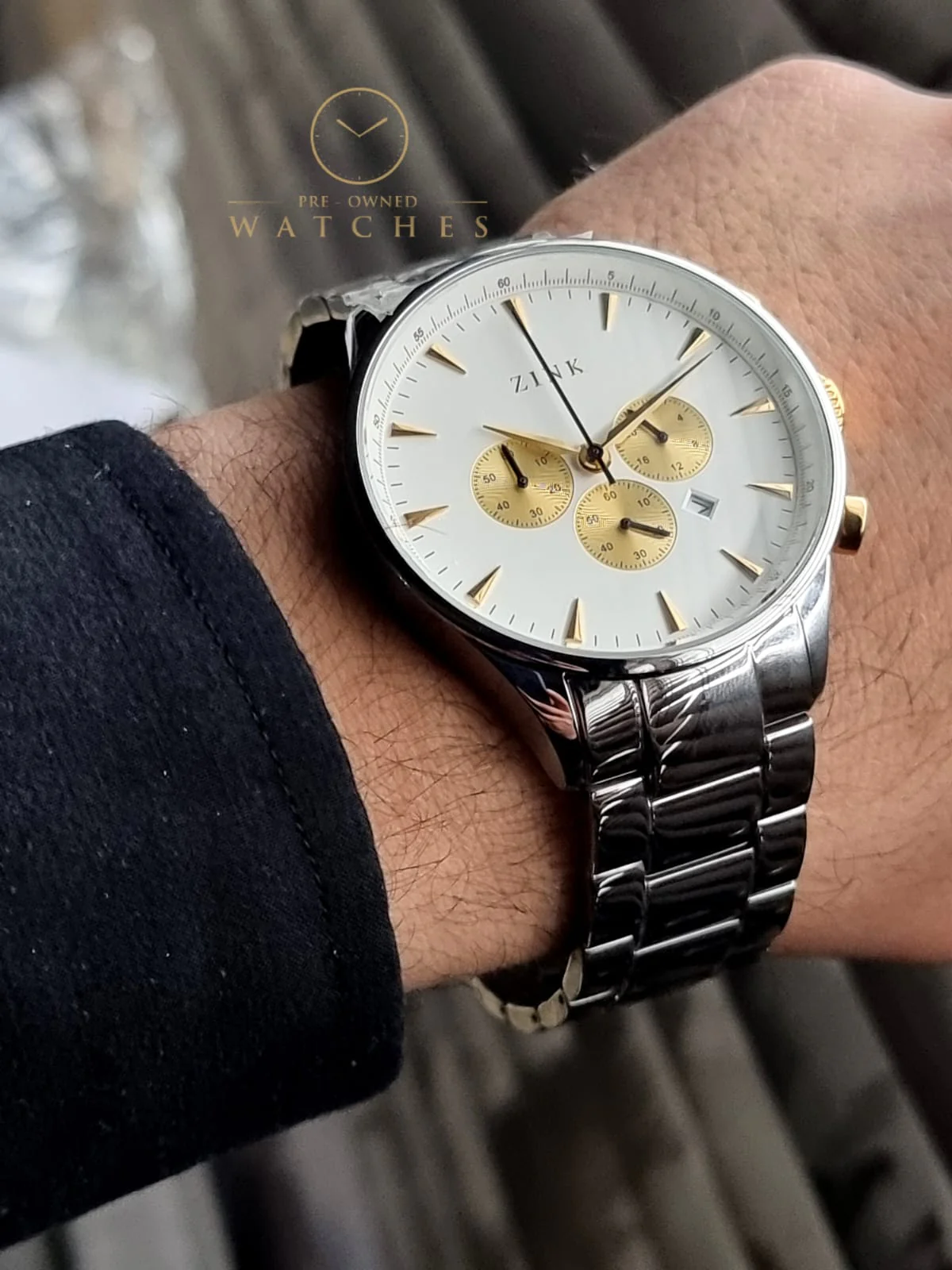 Zink Gents Watch Golden Chronograph White Dial 45mm Watch - Image 4